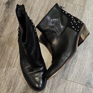 Zadig & Voltaire Leather Black Boots With Silver Skulls, Size 40